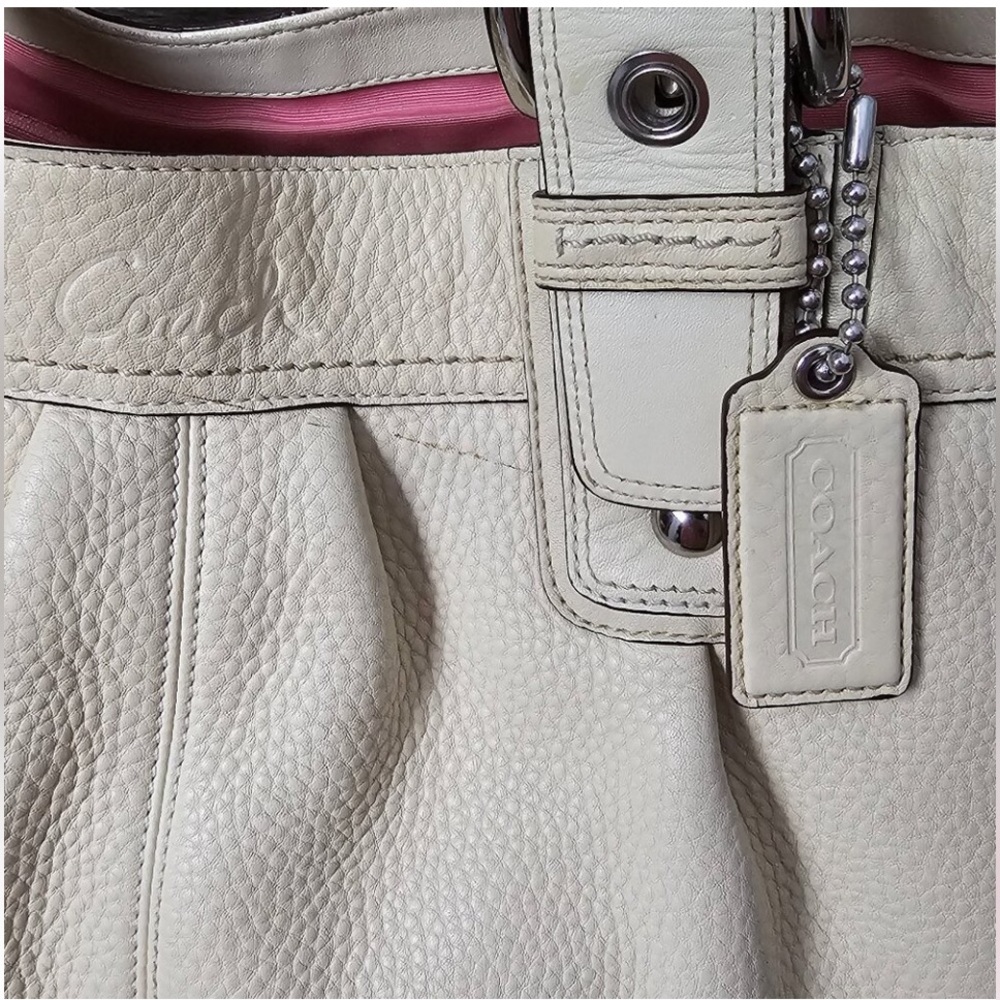 COACH SoHo Ivory Cream Pebbled Leather Large Tote Shoulder Bag Genuine COA EUC - Picture 2 of 15